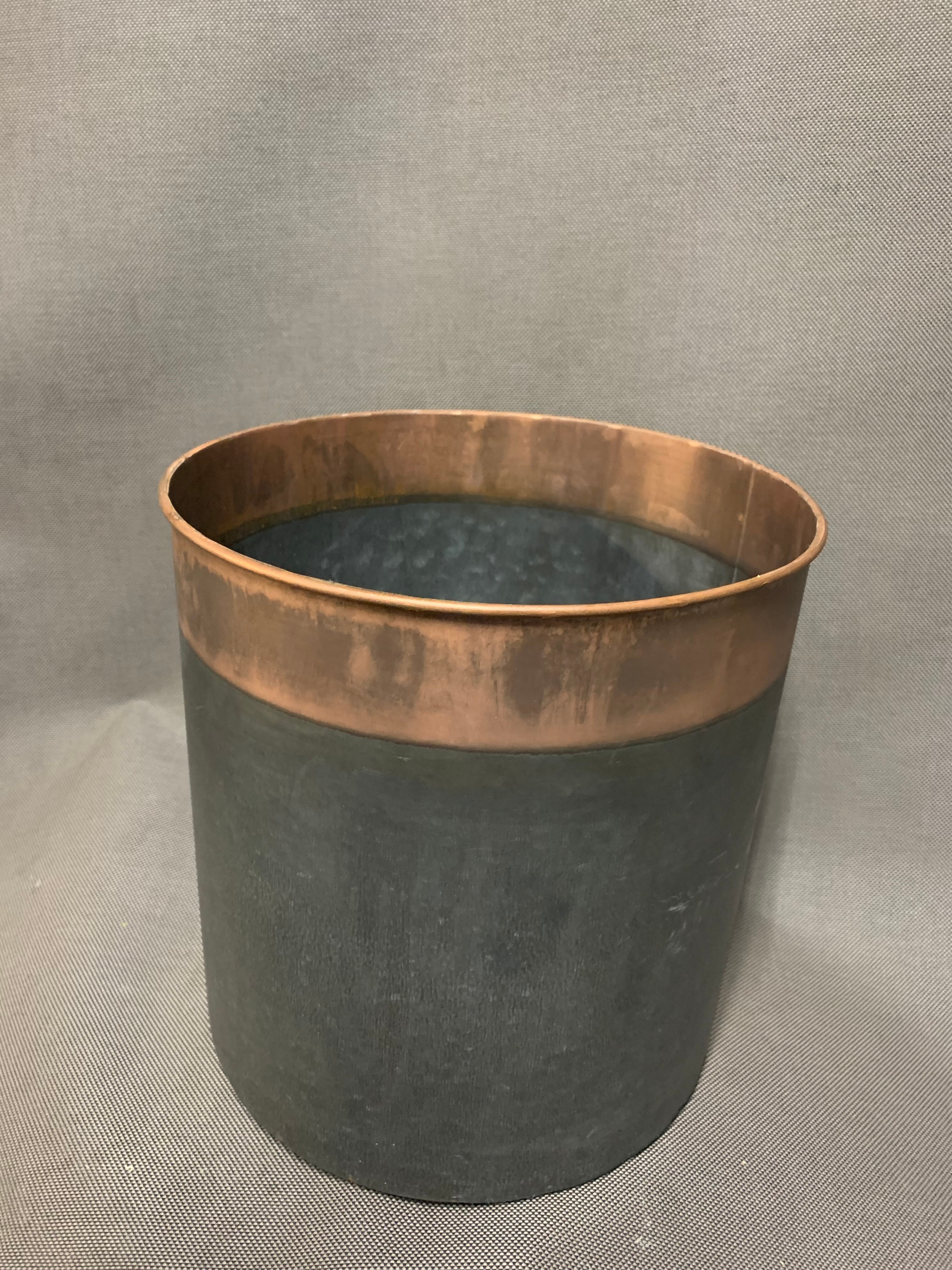 Metal planter with brass look band reg 24.95
